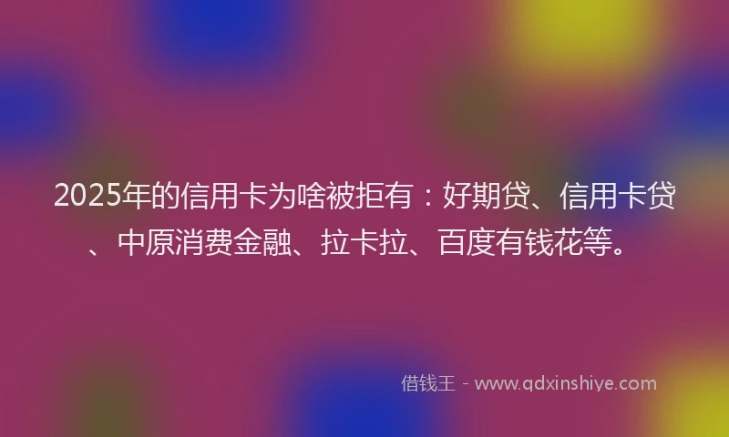 2025年的信用卡为啥被拒有：好期贷、信用卡贷、中原消费金融、拉卡拉、百度有钱花等。