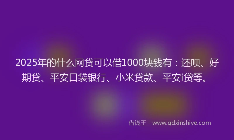 2025年的什么网贷可以借1000块钱有：还呗、好期贷、平安口袋银行、小米贷款、平安i贷等。
