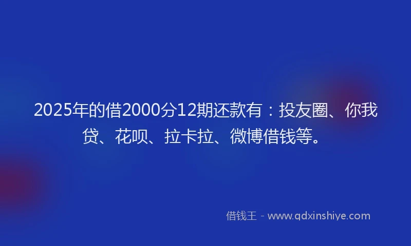 2025年的借2000分12期还款有：投友圈、你我贷、花呗、拉卡拉、微博借钱等。