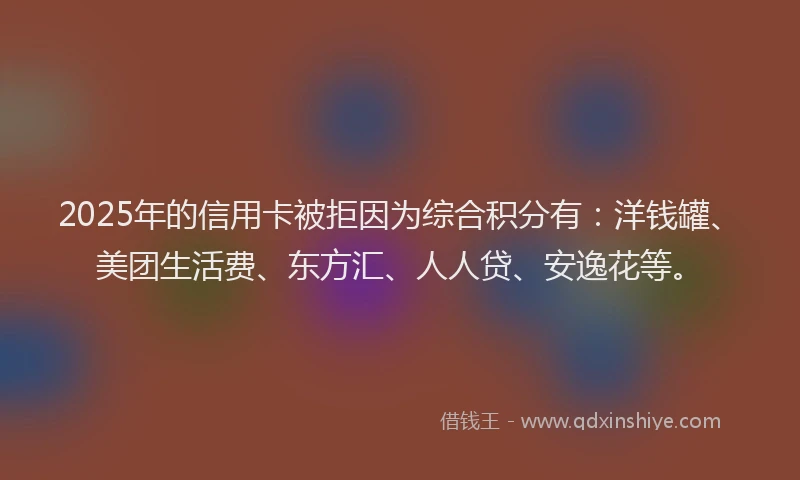2025年的信用卡被拒因为综合积分有：洋钱罐、美团生活费、东方汇、人人贷、安逸花等。