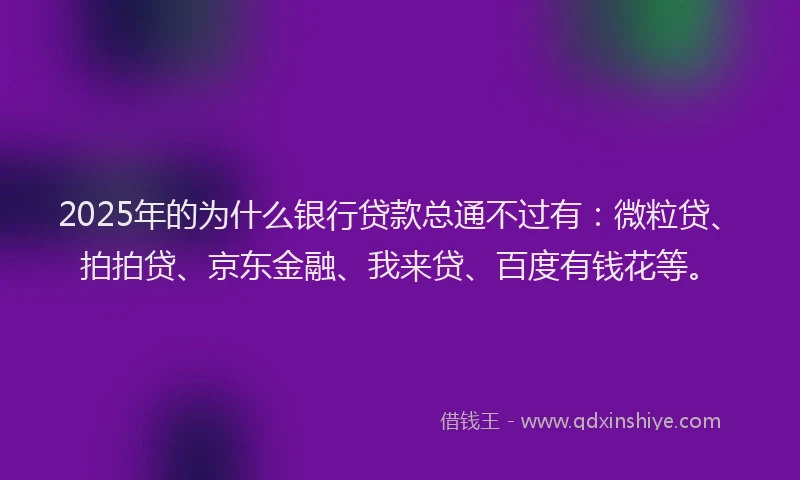 2025年的为什么银行贷款总通不过有：微粒贷、拍拍贷、京东金融、我来贷、百度有钱花等。