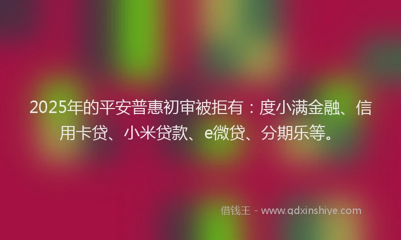 2025年的平安普惠初审被拒有：度小满金融、信用卡贷、小米贷款、e微贷、分期乐等。