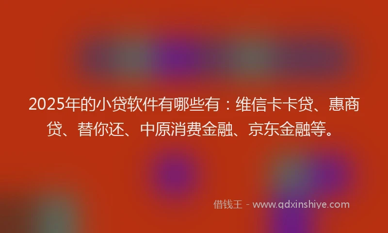 2025年的小贷软件有哪些有：维信卡卡贷、惠商贷、替你还、中原消费金融、京东金融等。