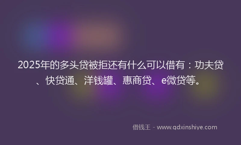2025年的多头贷被拒还有什么可以借有：功夫贷、快贷通、洋钱罐、惠商贷、e微贷等。