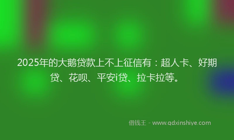 2025年的大鹅贷款上不上征信有：超人卡、好期贷、花呗、平安i贷、拉卡拉等。