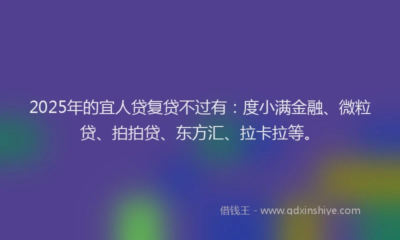 2025年的宜人贷复贷不过有：度小满金融、微粒贷、拍拍贷、东方汇、拉卡拉等。