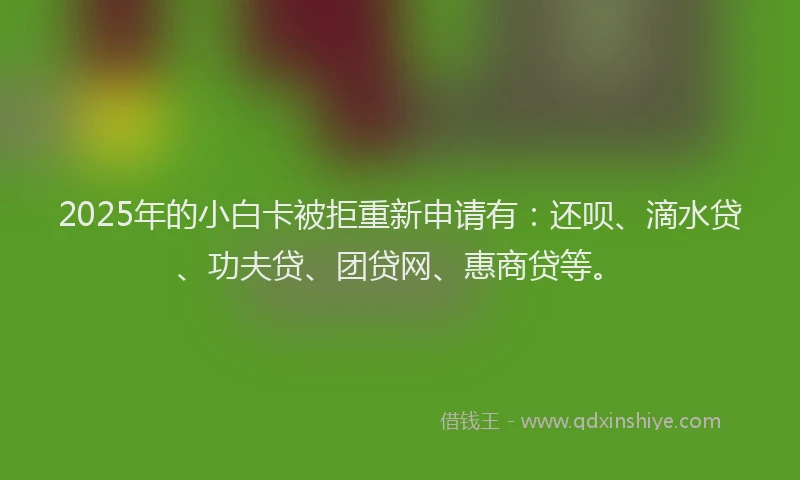 2025年的小白卡被拒重新申请有：还呗、滴水贷、功夫贷、团贷网、惠商贷等。