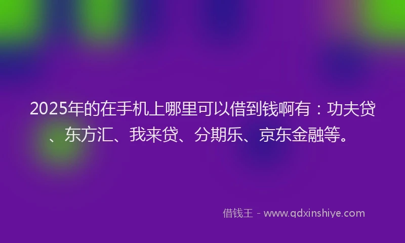 2025年的在手机上哪里可以借到钱啊有：功夫贷、东方汇、我来贷、分期乐、京东金融等。