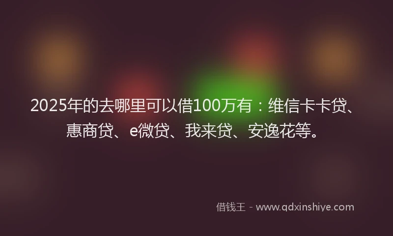 2025年的去哪里可以借100万有：维信卡卡贷、惠商贷、e微贷、我来贷、安逸花等。