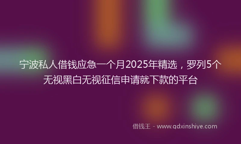 宁波私人借钱应急一个月2025年精选，罗列5个无视黑白无视征信申请就下款的平台