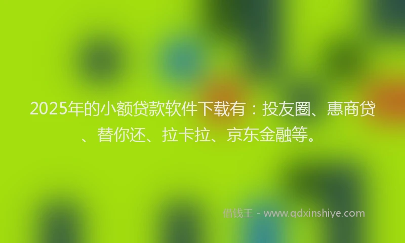 2025年的小额贷款软件下载有：投友圈、惠商贷、替你还、拉卡拉、京东金融等。
