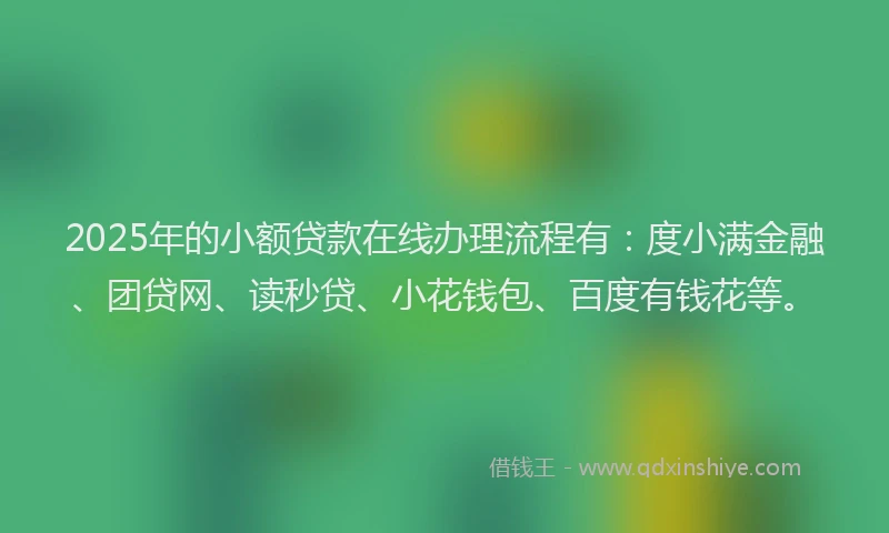 2025年的小额贷款在线办理流程有：度小满金融、团贷网、读秒贷、小花钱包、百度有钱花等。