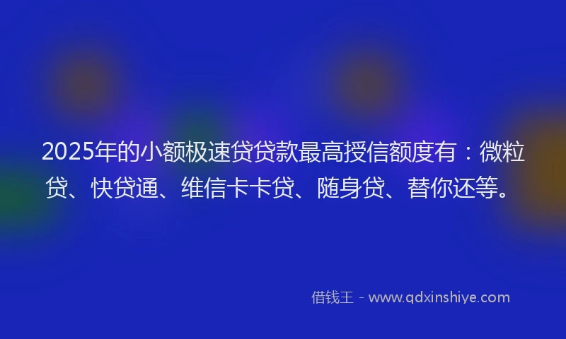 2025年的小额极速贷贷款最高授信额度有：微粒贷、快贷通、维信卡卡贷、随身贷、替你还等。