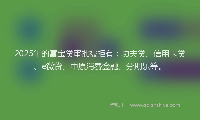 2025年的富宝贷审批被拒有：功夫贷、信用卡贷、e微贷、中原消费金融、分期乐等。