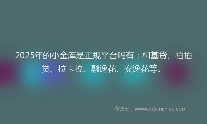 2025年的小金库是正规平台吗有：柯基贷、拍拍贷、拉卡拉、融逸花、安逸花等。