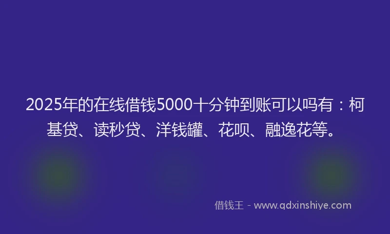 2025年的在线借钱5000十分钟到账可以吗有：柯基贷、读秒贷、洋钱罐、花呗、融逸花等。