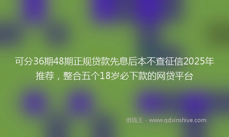 可分36期48期正规贷款先息后本不查征信2025年推荐，整合五个18岁必下款的网贷平台