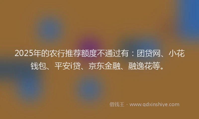 2025年的农行推荐额度不通过有：团贷网、小花钱包、平安i贷、京东金融、融逸花等。