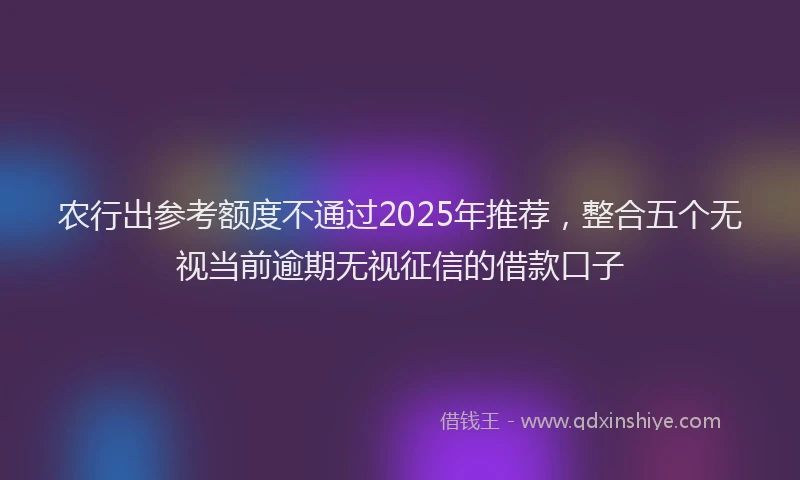 农行出参考额度不通过2025年推荐，整合五个无视当前逾期无视征信的借款口子