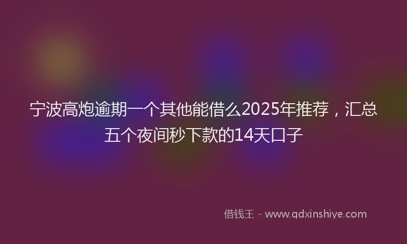 宁波高炮逾期一个其他能借么2025年推荐，汇总五个夜间秒下款的14天口子
