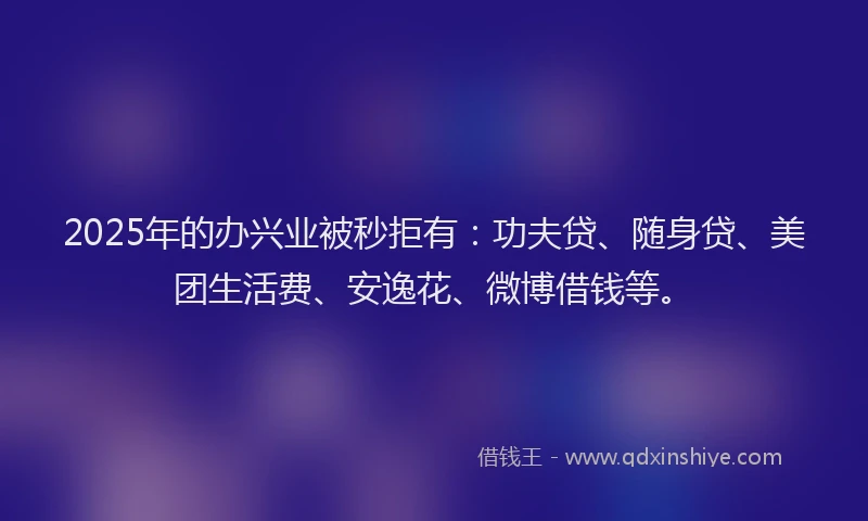 2025年的办兴业被秒拒有：功夫贷、随身贷、美团生活费、安逸花、微博借钱等。