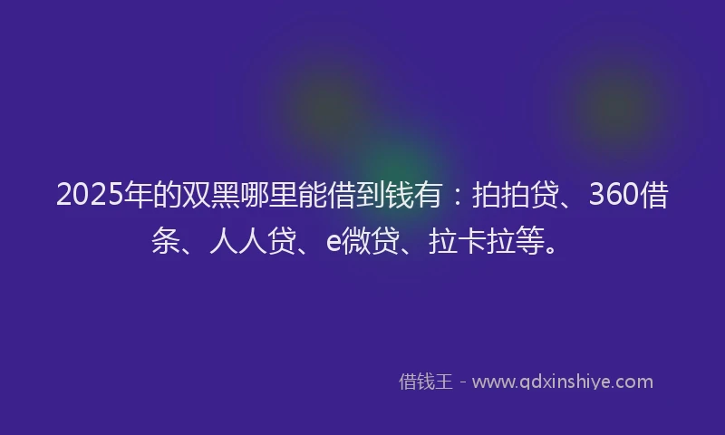 2025年的双黑哪里能借到钱有：拍拍贷、360借条、人人贷、e微贷、拉卡拉等。