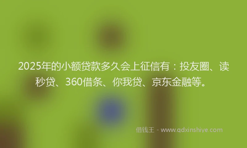 2025年的小额贷款多久会上征信有：投友圈、读秒贷、360借条、你我贷、京东金融等。