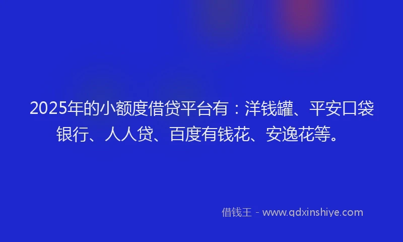 2025年的小额度借贷平台有：洋钱罐、平安口袋银行、人人贷、百度有钱花、安逸花等。