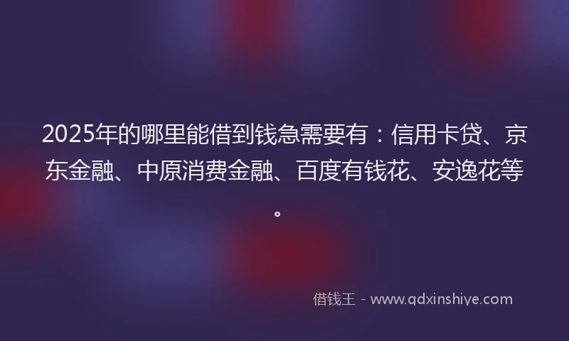 2025年的哪里能借到钱急需要有：信用卡贷、京东金融、中原消费金融、百度有钱花、安逸花等。