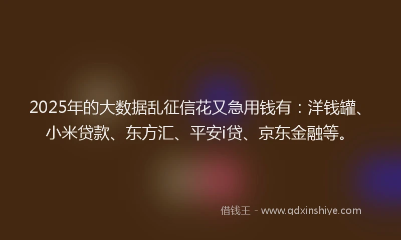 2025年的大数据乱征信花又急用钱有：洋钱罐、小米贷款、东方汇、平安i贷、京东金融等。