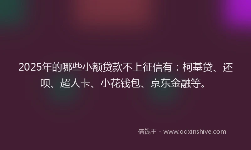 2025年的哪些小额贷款不上征信有：柯基贷、还呗、超人卡、小花钱包、京东金融等。