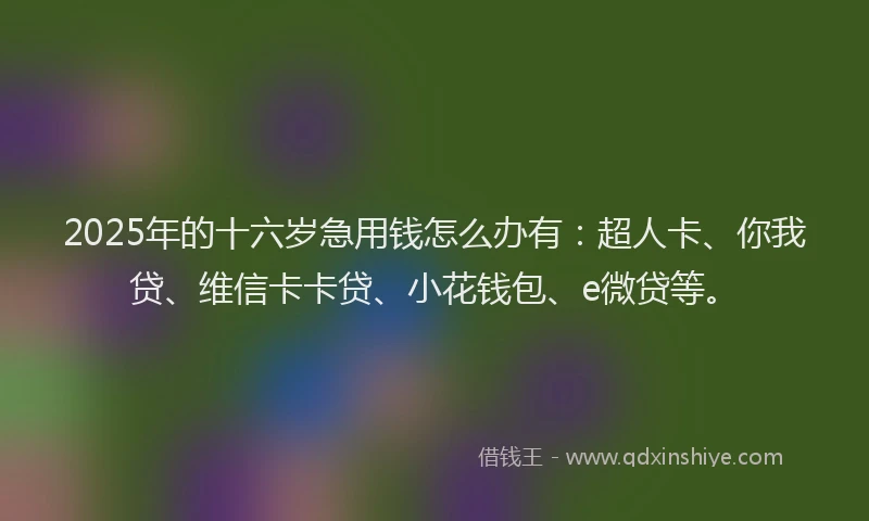2025年的十六岁急用钱怎么办有：超人卡、你我贷、维信卡卡贷、小花钱包、e微贷等。