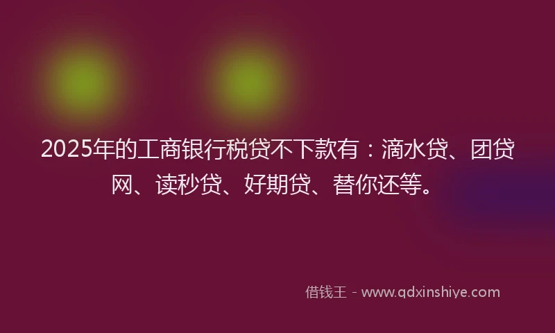 2025年的工商银行税贷不下款有：滴水贷、团贷网、读秒贷、好期贷、替你还等。