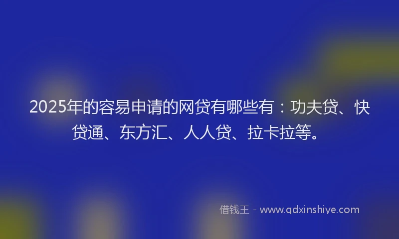 2025年的容易申请的网贷有哪些有：功夫贷、快贷通、东方汇、人人贷、拉卡拉等。