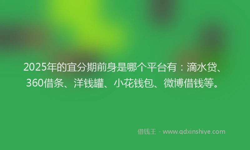 2025年的宜分期前身是哪个平台有：滴水贷、360借条、洋钱罐、小花钱包、微博借钱等。