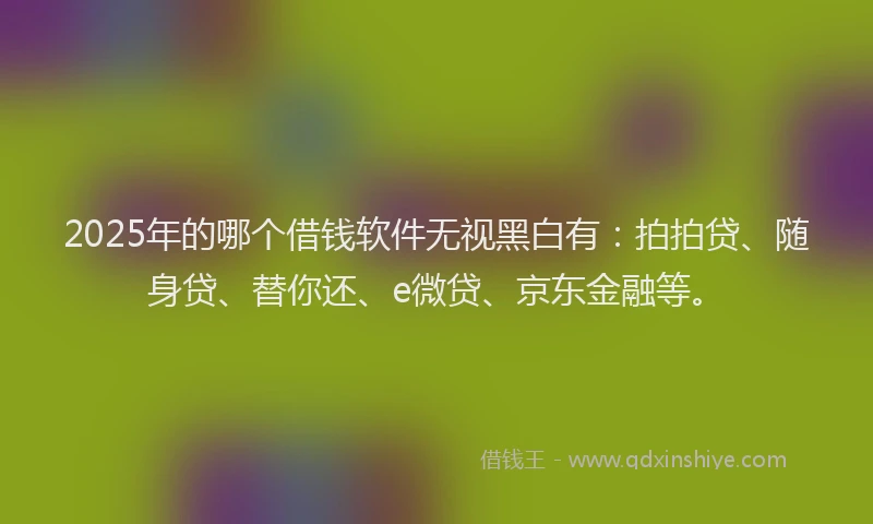 2025年的哪个借钱软件无视黑白有：拍拍贷、随身贷、替你还、e微贷、京东金融等。
