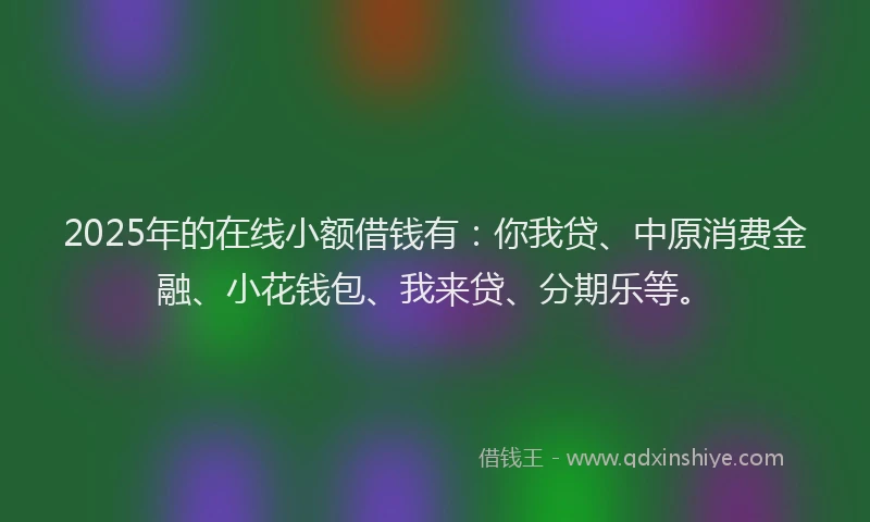 2025年的在线小额借钱有：你我贷、中原消费金融、小花钱包、我来贷、分期乐等。