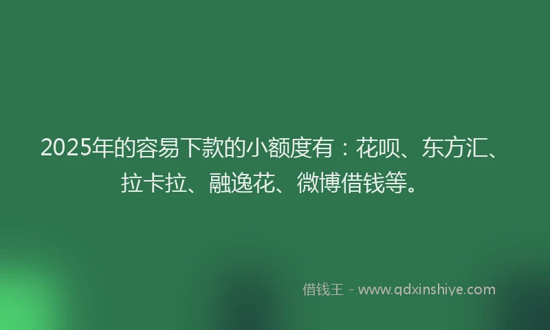 2025年的容易下款的小额度有：花呗、东方汇、拉卡拉、融逸花、微博借钱等。