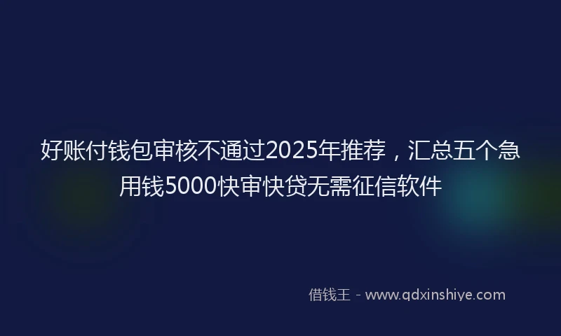 好账付钱包审核不通过2025年推荐，汇总五个急用钱5000快审快贷无需征信软件