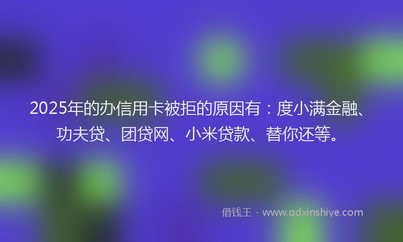 2025年的办信用卡被拒的原因有：度小满金融、功夫贷、团贷网、小米贷款、替你还等。