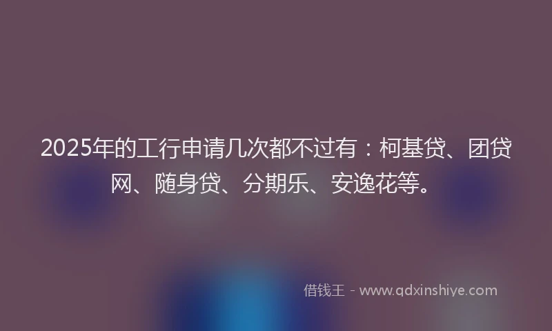 2025年的工行申请几次都不过有：柯基贷、团贷网、随身贷、分期乐、安逸花等。