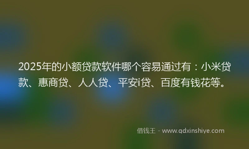 2025年的小额贷款软件哪个容易通过有：小米贷款、惠商贷、人人贷、平安i贷、百度有钱花等。