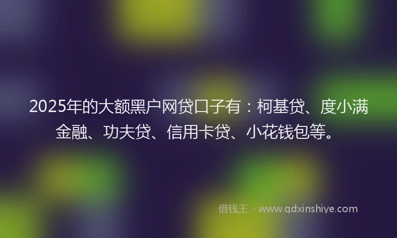 2025年的大额黑户网贷口子有：柯基贷、度小满金融、功夫贷、信用卡贷、小花钱包等。