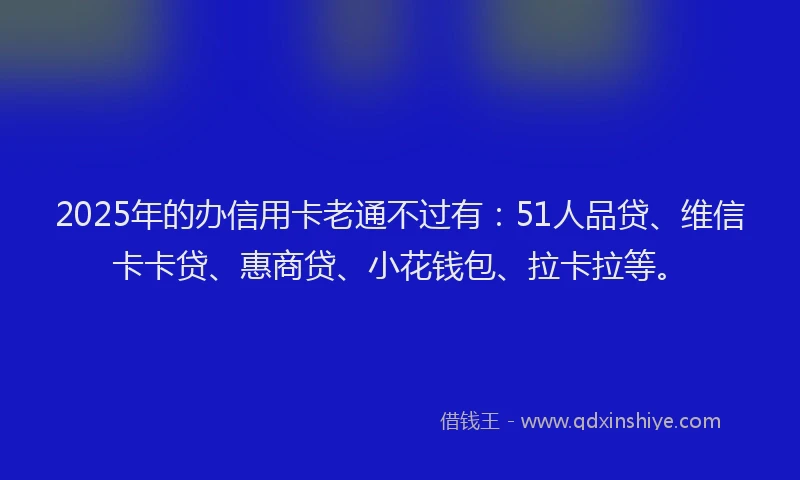 2025年的办信用卡老通不过有：51人品贷、维信卡卡贷、惠商贷、小花钱包、拉卡拉等。
