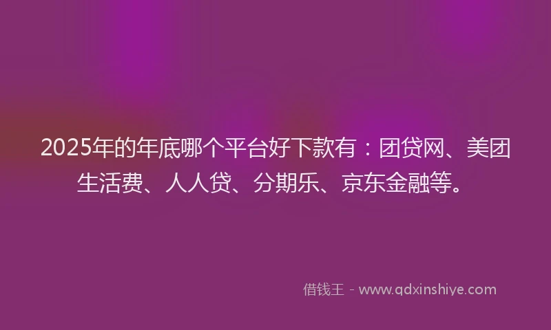 2025年的年底哪个平台好下款有：团贷网、美团生活费、人人贷、分期乐、京东金融等。