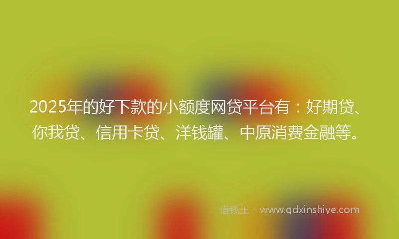 2025年的好下款的小额度网贷平台有：好期贷、你我贷、信用卡贷、洋钱罐、中原消费金融等。