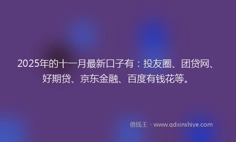 2025年的十一月最新口子有：投友圈、团贷网、好期贷、京东金融、百度有钱花等。