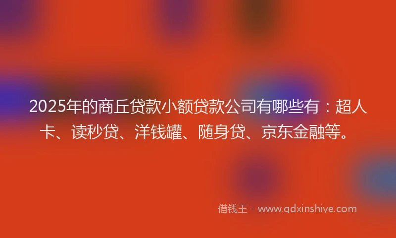2025年的商丘贷款小额贷款公司有哪些有：超人卡、读秒贷、洋钱罐、随身贷、京东金融等。