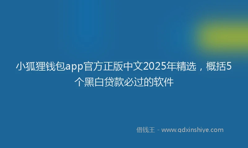 小狐狸钱包app官方正版中文2025年精选，概括5个黑白贷款必过的软件