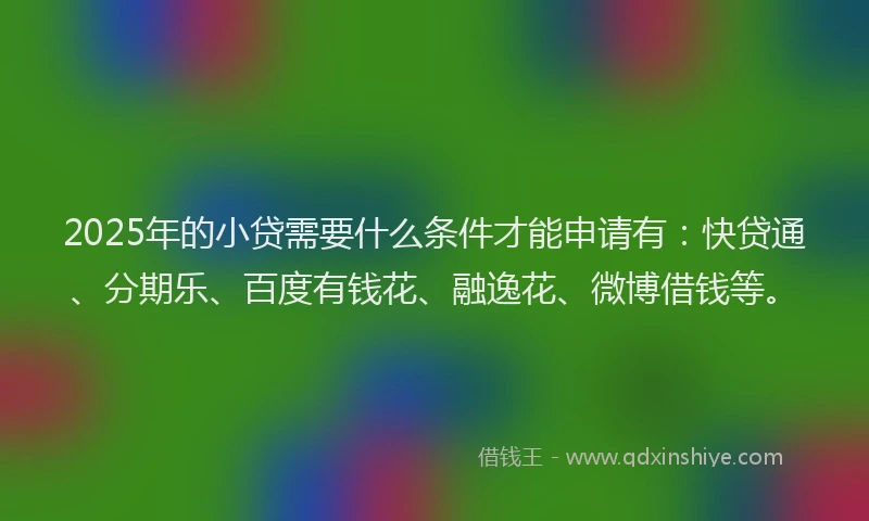 2025年的小贷需要什么条件才能申请有：快贷通、分期乐、百度有钱花、融逸花、微博借钱等。